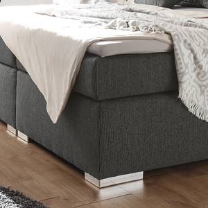 Boxspring Raha met verlichting en topper - geweven stof - Grijs - Grijs