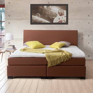 Lit boxspring Ramona II Avec surmatelas - Cuir synthétique - Marron - 180 x 200cm