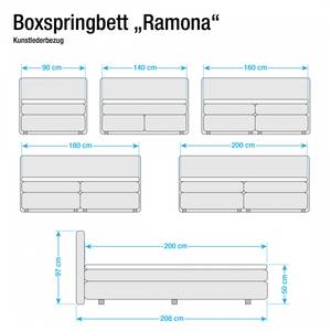 Lit boxspring Ramona Avec surmatelas - Cuir synthétique - Noir - 180 x 200cm