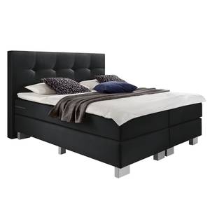 Lit boxspring Royal Night Tissu structuré - Noir - 140 x 200cm - D2 souple