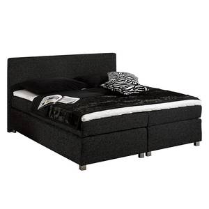 Lit boxspring Sage Avec surmatelas - Tissu structuré - Anthracite - 100 x 200cm - Matelas à ressorts bombés ensachés - D2 souple