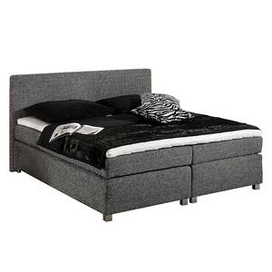 Lit boxspring Sage Avec surmatelas - Tissu structuré - Gris - 180 x 200cm - Matelas à ressorts bombés ensachés - D2 souple