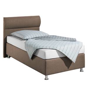 Lit boxspring Salmi Tissu structuré - Marron - 100 x 200cm - Matelas à ressorts bombés ensachés - D2 souple