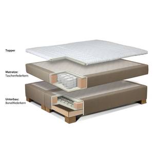 Boxspringbett Sandor inklusive Topper - Strukturstoff - Ecru - 100 x 200cm - Tonnentaschenfederkernmatratze - H2