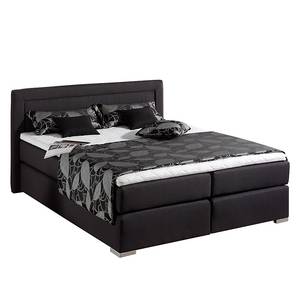 Lit boxspring Sandor Avec surmatelas - Tissu structuré - Noir - 100 x 200cm - Matelas de mousse froide - D2 souple