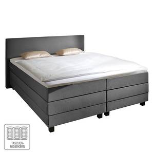 Boxspring Senta inclusief viscosetopper van geweven stof - Grijs - 100 x 200cm - H3 medium