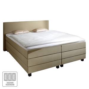 Lit boxspring Senta Avec surmatelas en viscose Tissu - Ecru - 140 x 200cm - D3 medium