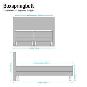 Lit boxspring Ramona VI Tissu - Gris - 160 x 200cm - D2 souple