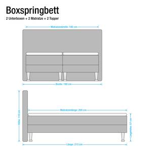 Lit boxspring Ramona VI Tissu - Gris - 180 x 200cm - D2 souple