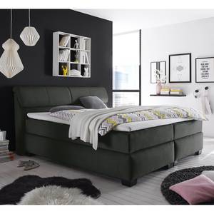 Boxspringbett Stamford (inkl. Topper) Microvelours - Anthrazit