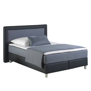 Boxspring Vimmerby kunstleer - Blauw grijs/Donkerblauw - 140 x 200cm - Koudschuimmatras - H3 medium