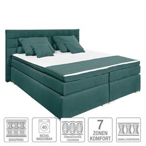 Lit boxspring Welham I (avec surmatelas) Microvelours - Bleu pétrole - 140 x 200cm