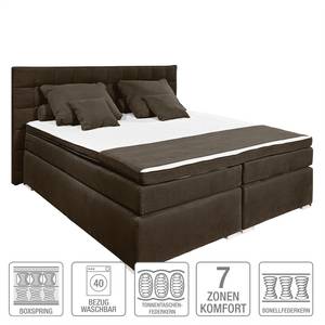 Boxspringbett Welham I (inkl. Topper) Microvelours - Dunkelbraun - 180 x 200cm