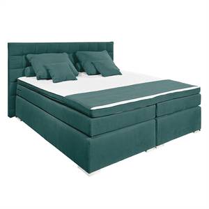 Lit boxspring Welham I (avec surmatelas) Microvelours - Bleu pétrole - 180 x 200cm