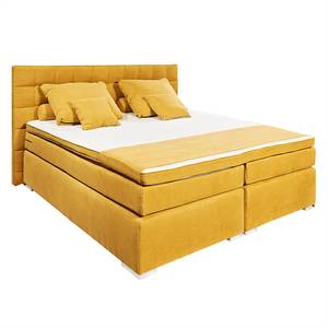 Lit boxspring Welham I (avec surmatelas) Microvelours - Jaune moutarde - 180 x 200cm