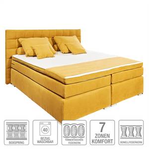 Lit boxspring Welham I (avec surmatelas) Microvelours - Jaune moutarde - 180 x 200cm