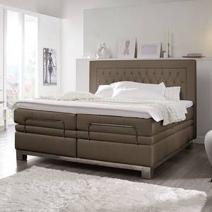 Lit boxspring Wolke7 I Cuir véritable - Marron - 160 x 200cm - D2 souple