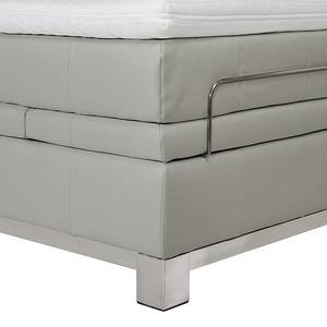 Lit boxspring Wolke7 I Cuir véritable - Gris - 160 x 200cm - D2 souple