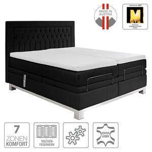 Lit boxspring Wolke7 I Cuir véritable - Noir - 160 x 200cm - D2 souple