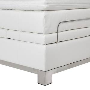 Lit boxspring Wolke7 I Cuir véritable - Blanc - 160 x 200cm - D2 souple