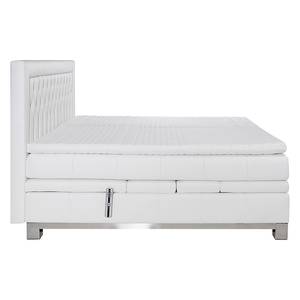 Lit boxspring Wolke7 I Cuir véritable - Blanc - 160 x 200cm - D2 souple