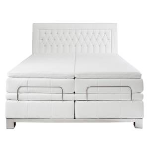 Lit boxspring Wolke7 I Cuir véritable - Blanc - 160 x 200cm - D3 medium