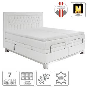 Lit boxspring Wolke7 I Cuir véritable - Blanc - 180 x 200cm - D2 souple