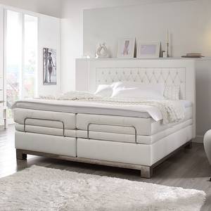 Lit boxspring Wolke7 I Cuir véritable - Blanc - 180 x 200cm - D2 souple