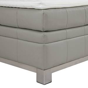 Lit boxspring Wolke7 II Cuir véritable - Gris - 180 x 200cm - D2 souple