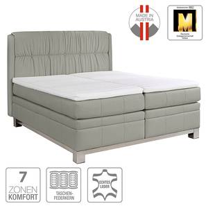 Lit boxspring Wolke7 II Cuir véritable - Gris - 200 x 200cm - D2 souple