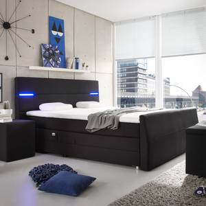 Boxspringbett Yamuna (mit Elektromotor) inklusive Topper Webstoff - Schwarz