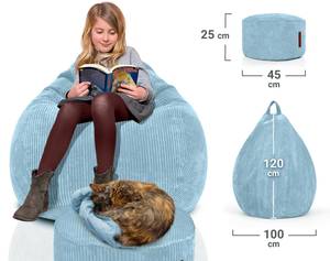 Pouf XXL + Tabouret - velours côtelé Bleu clair