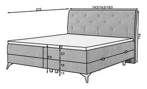 Boxspringbett NOBL Hochglanz Schwarz - Breite: 183 cm