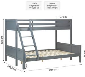 Etagenbett 2525 Grau - Mit Lattenrost