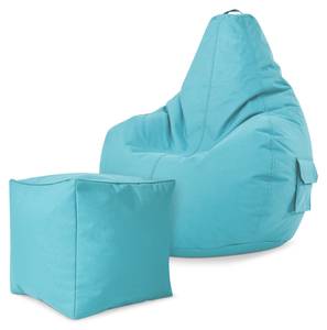 Lot de 2: pouf + tabouret "Cozy+Cube" Bleu - Matière plastique - Textile - 70 x 90 x 80 cm