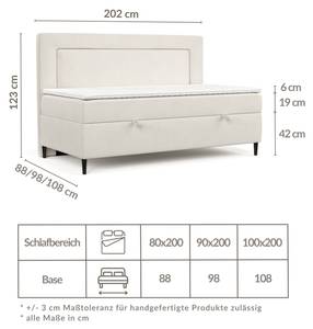 Boxspringbett Demi Grau - H2 - Tiefe: 80 cm