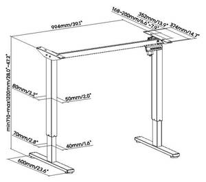 Schreibtisch-Untergestell  LUMS11-22R Schwarz - Metall - 140 x 120 x 60 cm