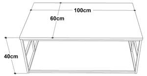 Couchtisch Velendi Schwarz - Braun - Holzwerkstoff - Metall - 100 x 40 x 60 cm