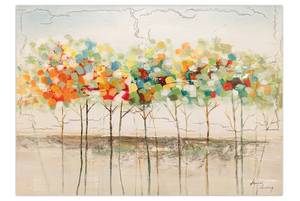 Tableau peint à la main Bushy Reflection Bois massif - Textile - 80 x 60 x 4 cm