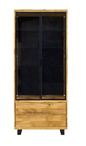 Eiche Vitrine mit Schubladen DELIO Braun - Massivholz - Holzart/Dekor - 100 x 220 x 45 cm