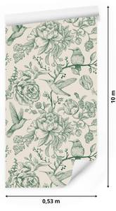 Papier Peint FLEURS Feuilles Plantes Beige - Vert - Papier - Textile - 53 x 1000 x 1000 cm