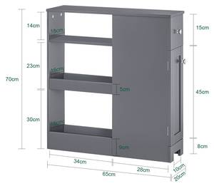 Nischenschrank mit Rollen BZR106-DG Grau - Holzwerkstoff - 20 x 70 x 65 cm