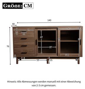 Sideboard Retrostil Ⅱ Braun - Holzwerkstoff - Holz teilmassiv - 40 x 76 x 140 cm