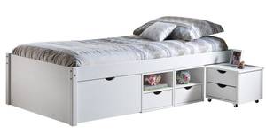 Bett mit Staufächern und Nachttisch mit Weiß - Holz teilmassiv - 209 x 48 x 96 cm