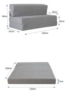 Sofa Klappbett 2Pl. Schaum 133x190 Grau - Textil - 133 x 68 x 67 cm