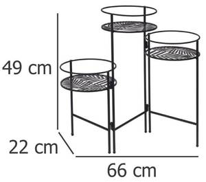 Blumenständer aus Metall mit 3 Ablagen Schwarz - Metall - 22 x 49 x 66 cm