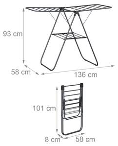 Wäscheständer klappbar mit Flügeln Schwarz - Grau