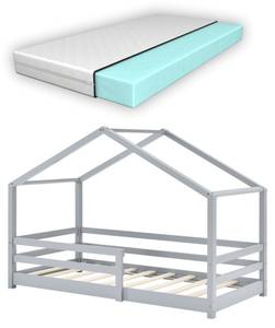 Lit Cabane Knätten avec Matelas Gris - 160 x 132 x 80 cm