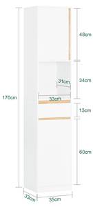 Hochschrank BZR80-W Weiß - Holzwerkstoff - Massivholz - Holzart/Dekor - 35 x 170 x 33 cm