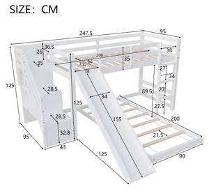 Kinder Etagenbett HLC105 Weiß - Massivholz - 200 x 125 x 247 cm